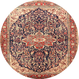 Round Traditional Brown Red Medallion Rug, tr563