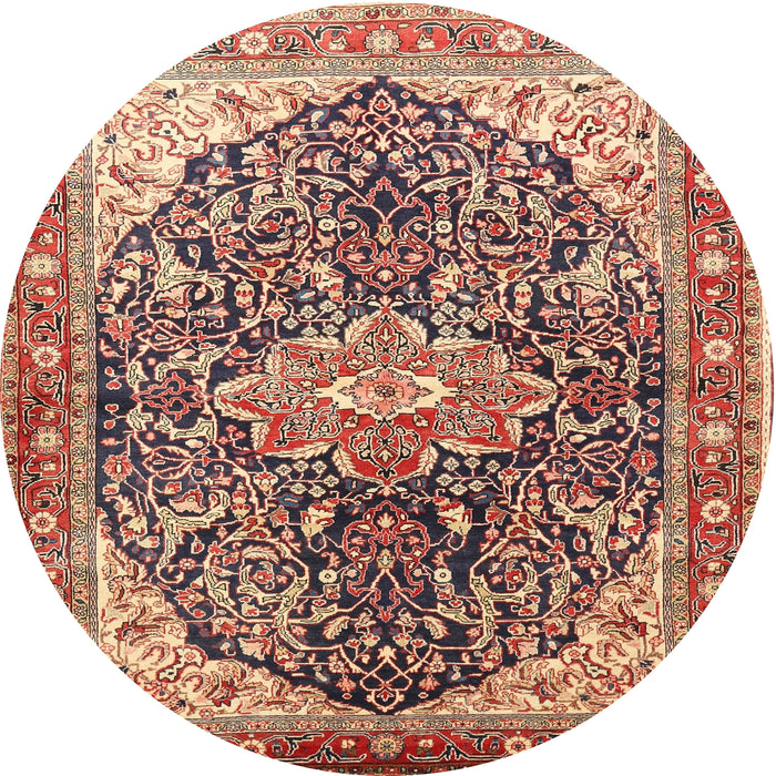 Round Traditional Brown Red Medallion Rug, tr563