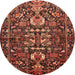 Round Traditional Saffron Red Animal Rug, tr570