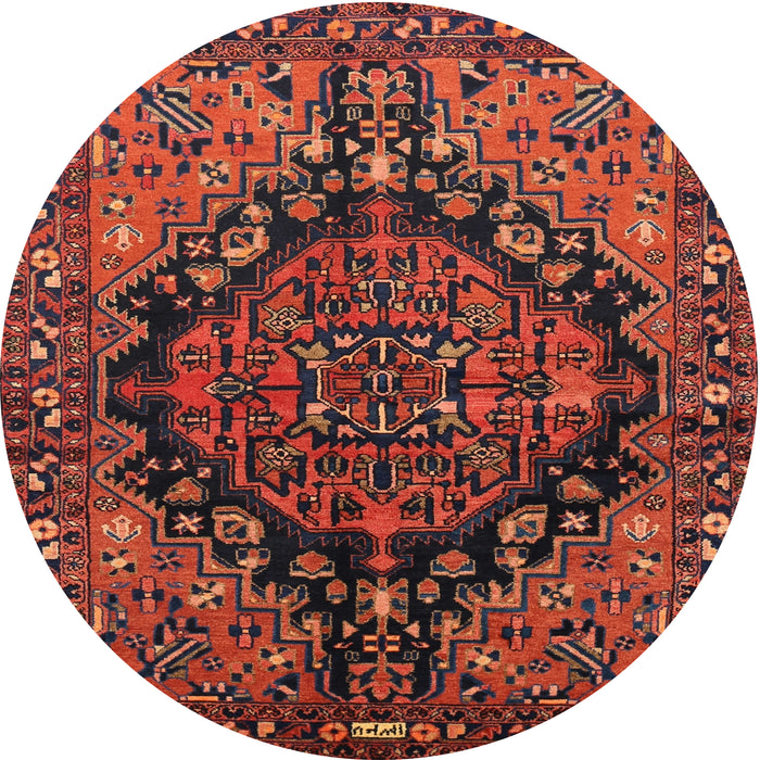 Round Traditional Saffron Red Persian Rug, tr580