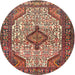 Square Machine Washable Traditional Saffron Red Rug, wshtr589