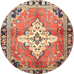 Round Traditional Brown Red Medallion Rug, tr604