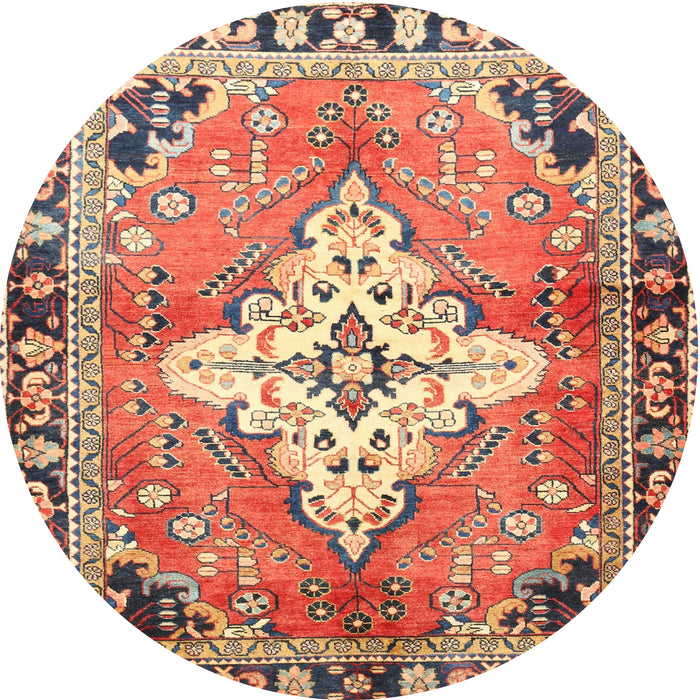 Round Traditional Brown Red Medallion Rug, tr604