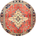 Square Machine Washable Traditional Brown Red Rug, wshtr604
