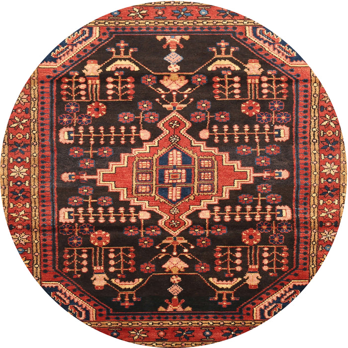Round Traditional Saffron Red Persian Rug, tr607