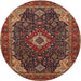 Round Traditional Saffron Red Medallion Rug, tr61