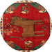 Round Traditional Red Animal Rug, tr622