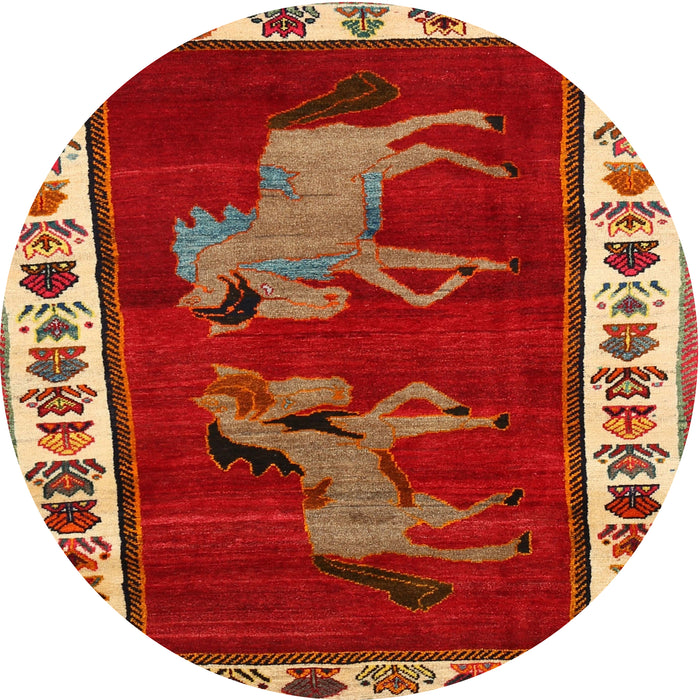 Round Traditional Red Animal Rug, tr623