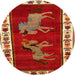 Round Traditional Red Animal Rug, tr623