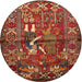 Round Traditional Red Animal Rug, tr625