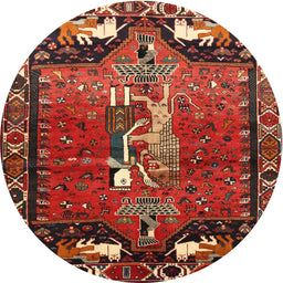 Round Traditional Red Animal Rug, tr628