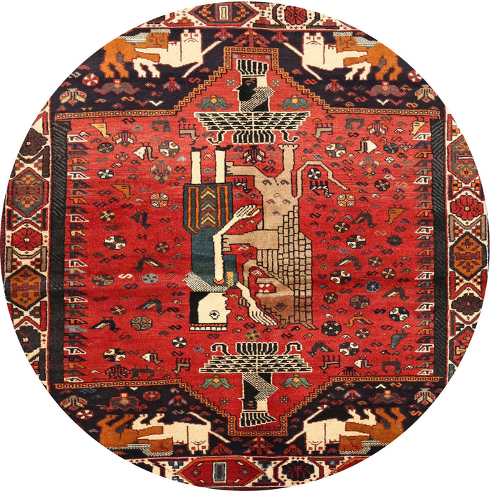 Round Traditional Red Animal Rug, tr628