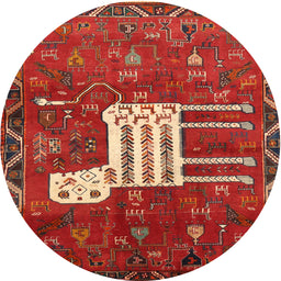 Round Traditional Red Animal Rug, tr630