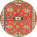 Round Traditional Red Geometric Rug, tr638