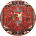 Round Traditional Dark Almond Brown Animal Rug, tr647