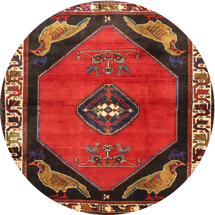 Round Traditional Dark Gold Brown Persian Rug, tr648