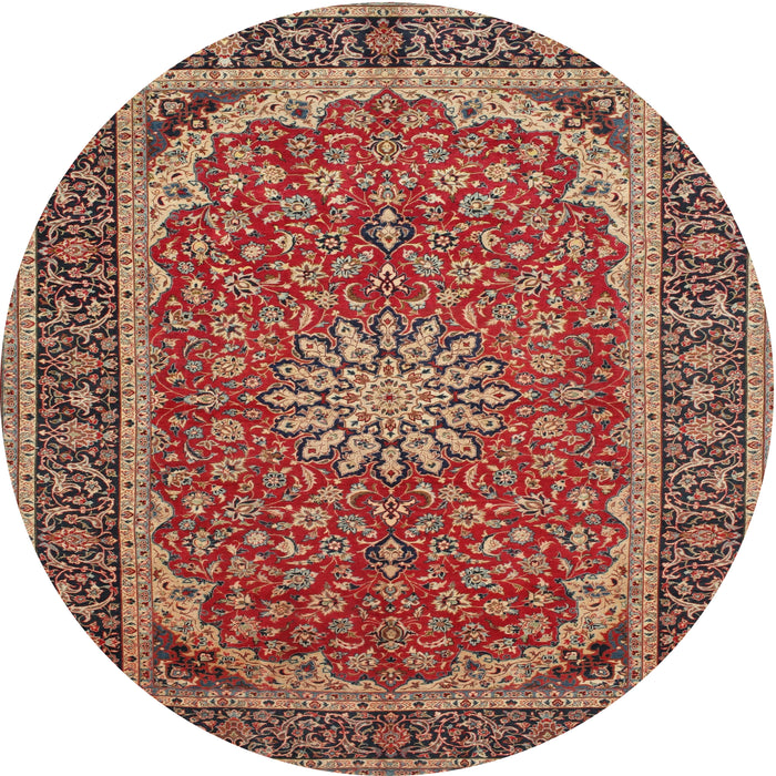 Round Traditional Fire Brick Red Medallion Rug, tr64