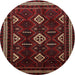 Round Traditional Cranberry Red Southwestern Rug, tr652