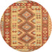 Round Traditional Orange Red Southwestern Rug, tr656