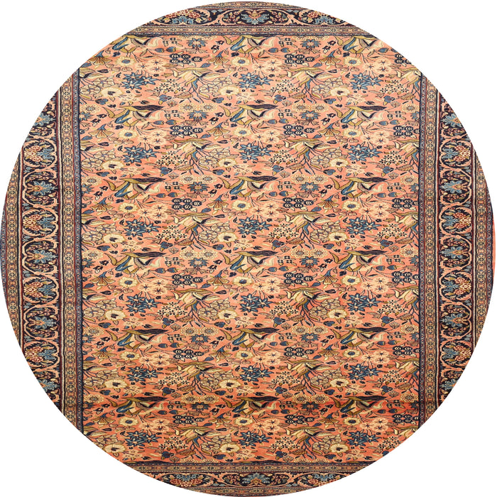 Round Traditional Dark Sienna Brown Persian Rug, tr658