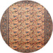 Round Traditional Dark Sienna Brown Persian Rug, tr658