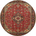 Round Traditional Cranberry Red Medallion Rug, tr66