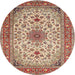 Round Traditional Fire Brick Red Medallion Rug, tr67