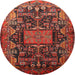 Round Traditional Sienna Brown Animal Rug, tr681