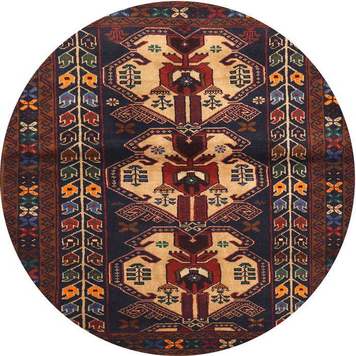Round Traditional Chestnut Brown Persian Rug, tr685