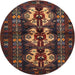 Round Traditional Chestnut Brown Persian Rug, tr685