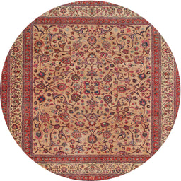 Square Machine Washable Traditional Sand Brown Rug, wshtr69