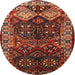 Round Traditional Gold Brown Persian Rug, tr718