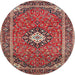 Round Traditional Camel Brown Medallion Rug, tr71