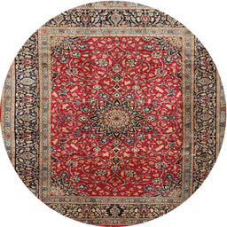 Round Traditional Saffron Red Medallion Rug, tr72