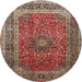 Round Traditional Saffron Red Medallion Rug, tr72