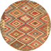 Round Traditional Mahogany Brown Southwestern Rug, tr733