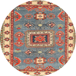 Round Traditional Light French Beige Brown Geometric Rug, tr751