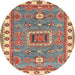 Round Traditional Light French Beige Brown Geometric Rug, tr751