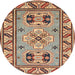 Round Traditional Brown Red Geometric Rug, tr752