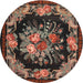 Round Traditional Bakers Brown Medallion Rug, tr757