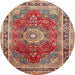 Round Traditional Fire Brick Red Medallion Rug, tr75