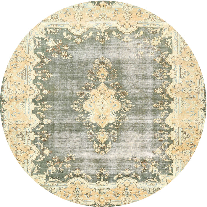 Round Traditional Khaki Gold Persian Rug, tr771