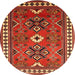 Round Traditional Bronze Brown Geometric Rug, tr798