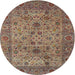 Square Machine Washable Traditional Brown Red Rug, wshtr7