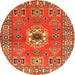 Round Traditional Orange Geometric Rug, tr800