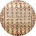 Round Traditional Brown Gold Persian Rug, tr821