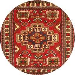 Round Traditional Red Geometric Rug, tr830