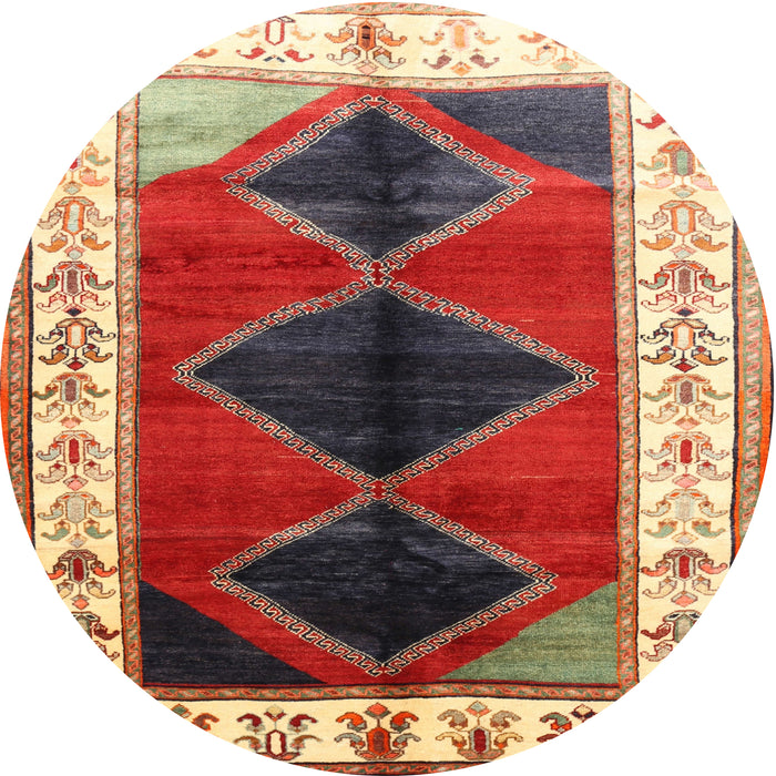 Round Traditional Fire Brick Red Persian Rug, tr839