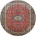 Round Traditional Camel Brown Medallion Rug, tr83