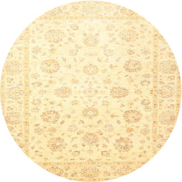 Round Traditional Mustard Yellow Oriental Rug, tr842